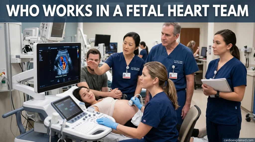 Who works in a fetal heart team